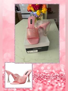 🆕 Nine West Pink Crystal-Embellished Slide Mules